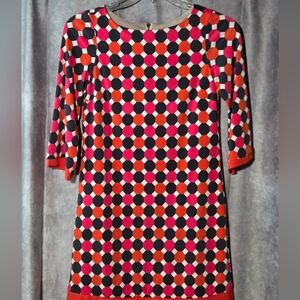 Eliza J Size 4 Multicolor 3/4 Sleeve Zip Sheath Dress Bright Summer Career Lined